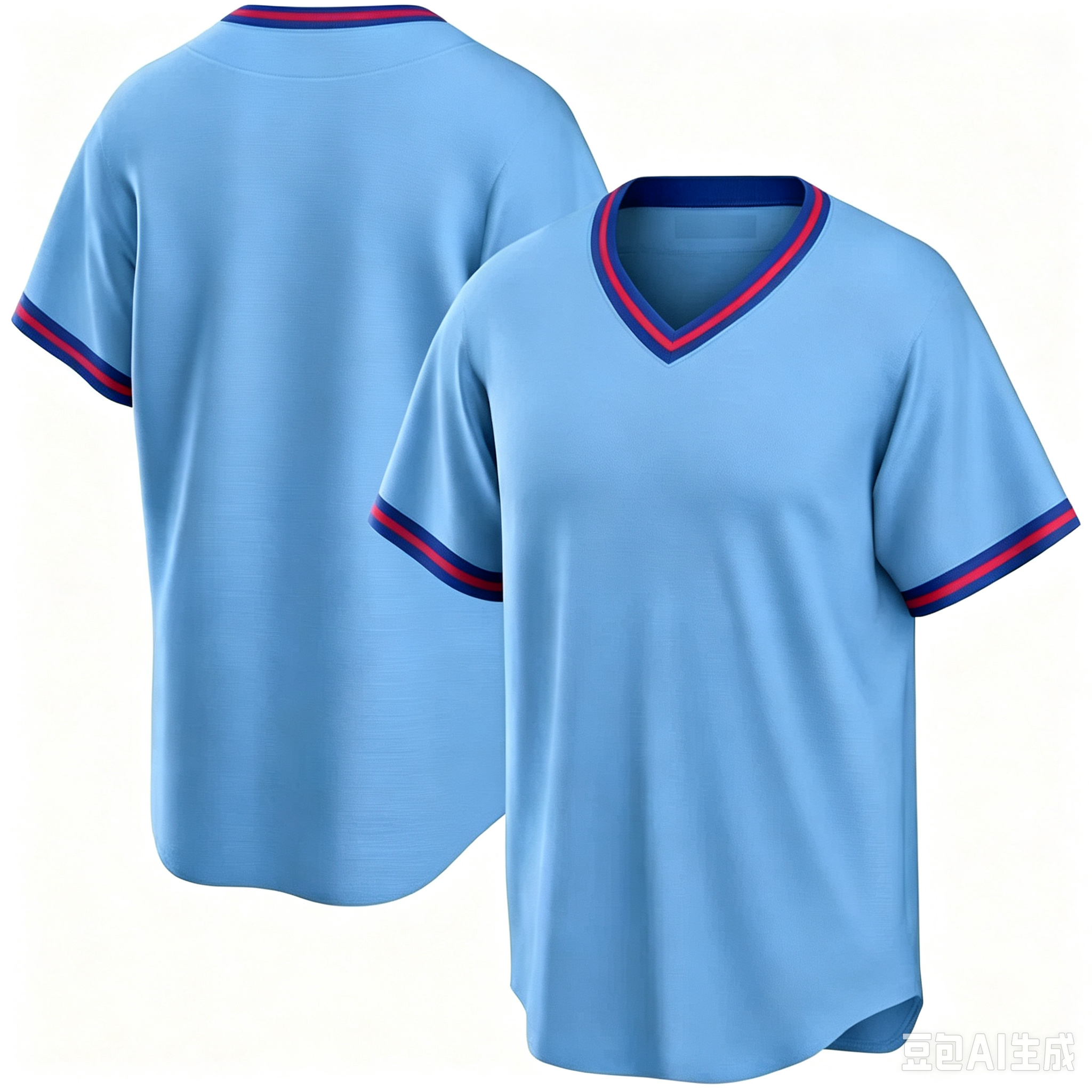 Short-sleeve royal blue shirt with brown trim