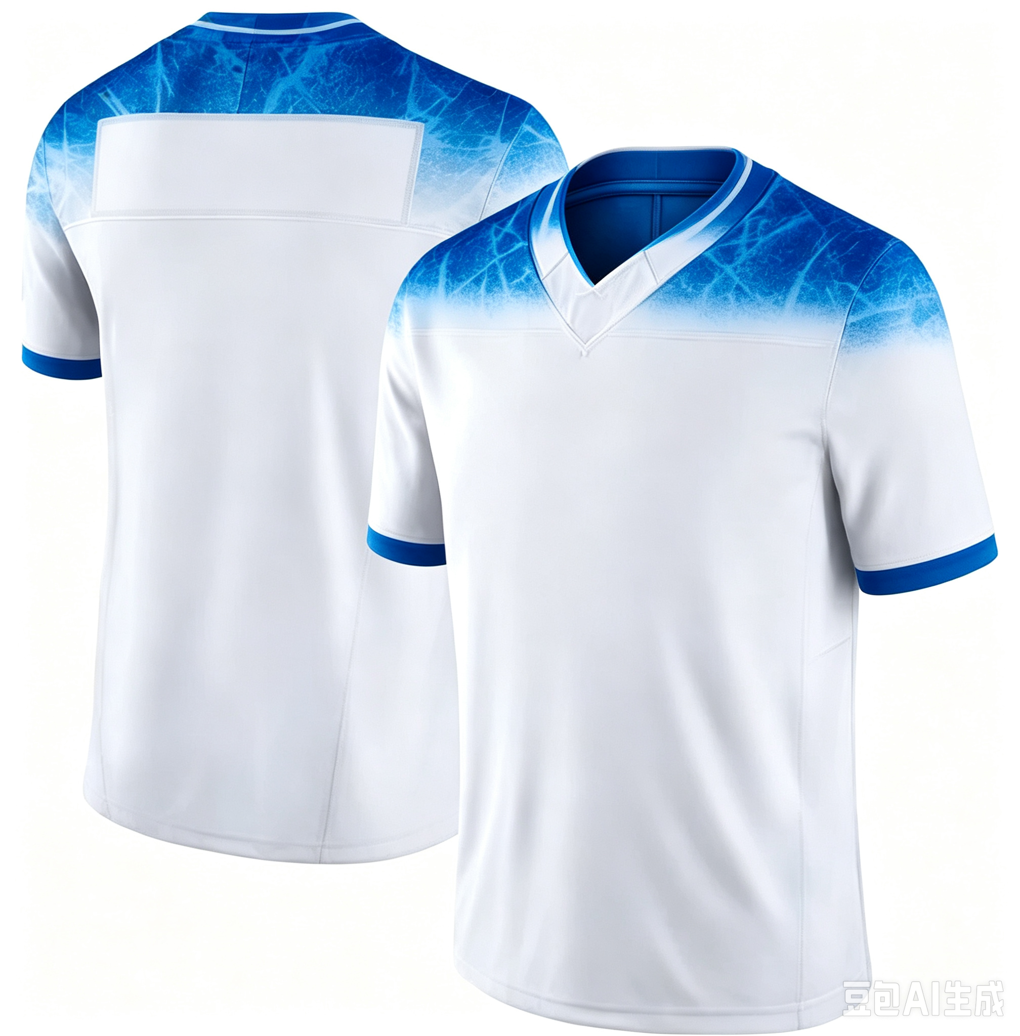 Short-sleeve white shirt with royal blue patterns